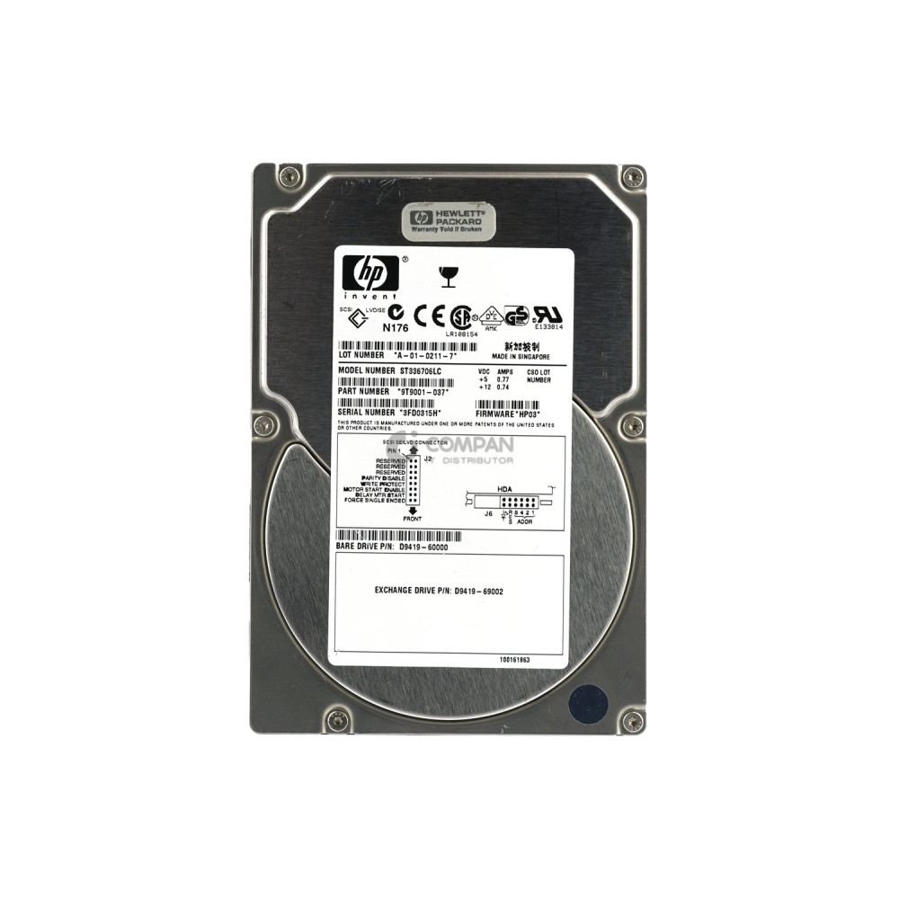 D9419-60000 HP HDD 36.4GB  10K  U320 SCSI  3.5" LFF